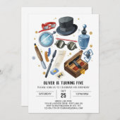 Whimsical Mystery Detective Verjaardag Kaart (Voorkant / Achterkant)