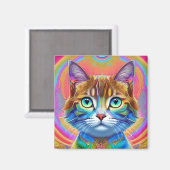 Whimsical mystieke kleurrijke kat magneet (Voorkant / Achterkant)