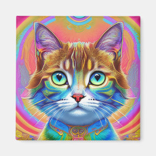 Whimsical mystieke kleurrijke kat magneet
