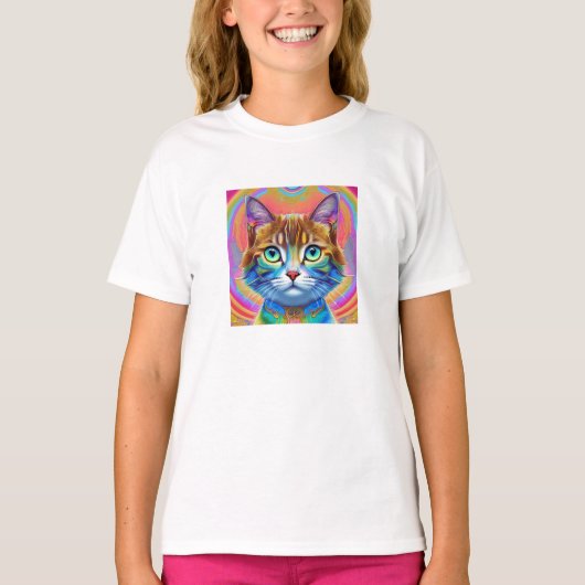 Whimsical mystieke kleurrijke kat t-shirt (Voorkant)