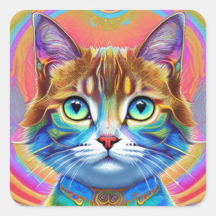 Whimsical mystieke kleurrijke kat vierkante sticker