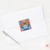 Whimsical mystieke kleurrijke kat vierkante sticker (Envelop)