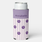 Whimsical Naam Violet Stripes en Purple Flowers Seltzer Blikjeskoeler (Seltzer Achterkant)