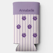 Whimsical Naam Violet Stripes en Purple Flowers Seltzer Blikjeskoeler (Achterkant)