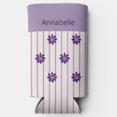 Whimsical Naam Violet Stripes en Purple Flowers Seltzer Blikjeskoeler (Voorkant)