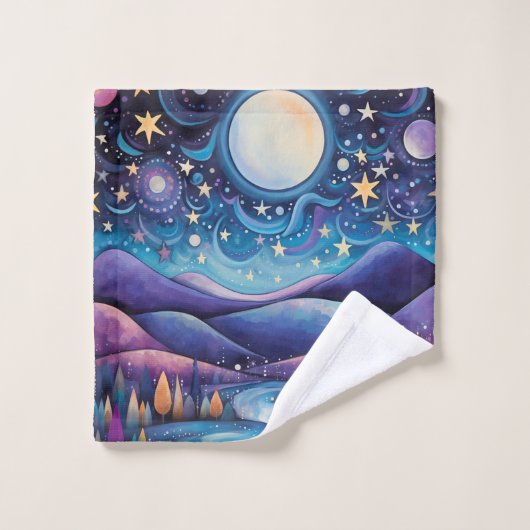 Whimsical nacht grote maan landschap bad handdoek (Wasdoekje)