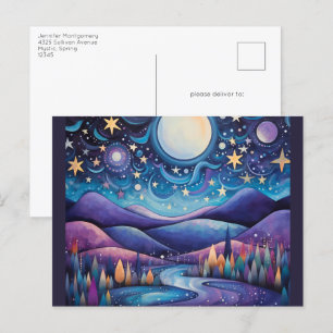 Whimsical nacht grote maan landschap briefkaart