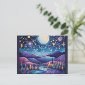 Whimsical nacht grote maan landschap briefkaart (Staand voorkant)