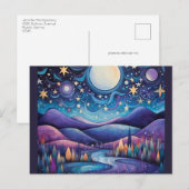 Whimsical nacht grote maan landschap briefkaart (Voorkant / Achterkant)