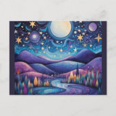 Whimsical nacht grote maan landschap briefkaart (Voorkant)