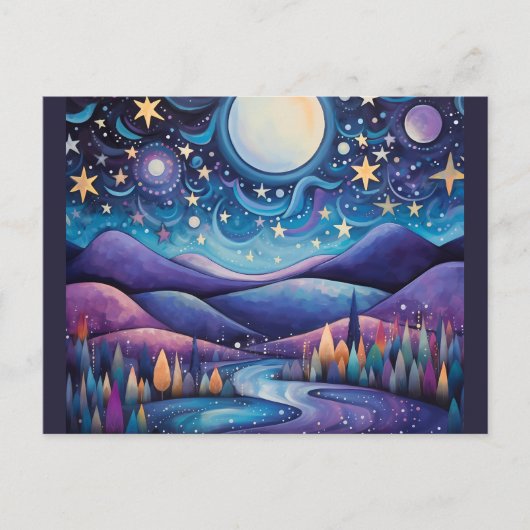 Whimsical nacht grote maan landschap briefkaart (Voorkant)