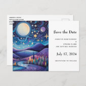 Whimsical Nacht Grote Maan Landschap Bruiloft Aankondigingskaart (Voorkant / Achterkant)