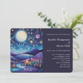 Whimsical Nacht Grote Maan Landschap Bruiloft Kaart (Staand voorkant)
