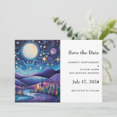 Whimsical Nacht Grote Maan Landschap Bruiloft Save The Date (Staand voorkant)
