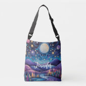 Whimsical nacht grote maan landschap crossbody tas (Voorkant)