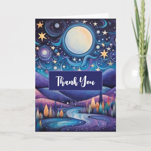 Whimsical nacht grote maan landschap dank u kaart (Voorkant)