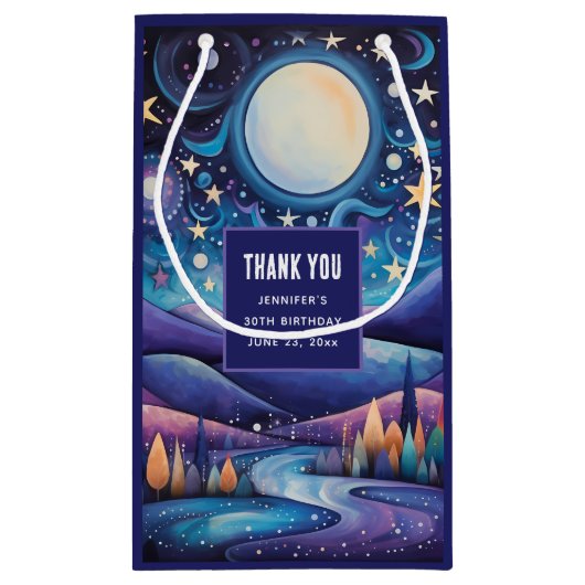 Whimsical nacht grote maan landschap dank u klein cadeauzakje (Achterkant)