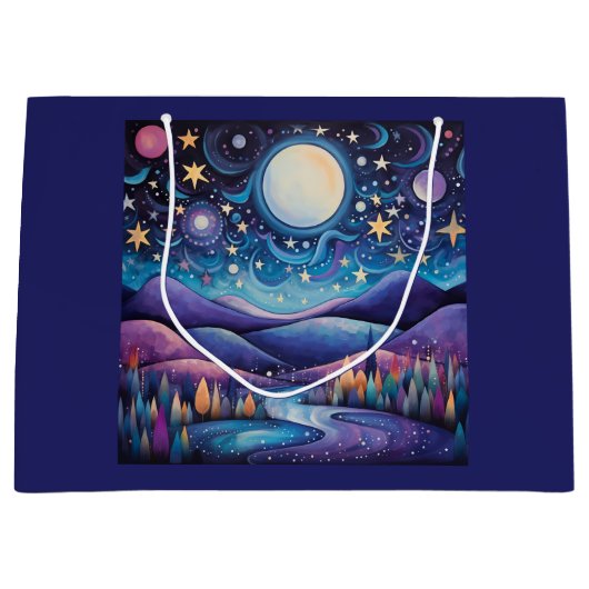 Whimsical nacht grote maan landschap groot cadeauzakje (Voorkant)
