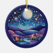 Whimsical nacht grote maan landschap keramisch ornament (Voorkant)