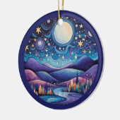Whimsical nacht grote maan landschap keramisch ornament (Links)