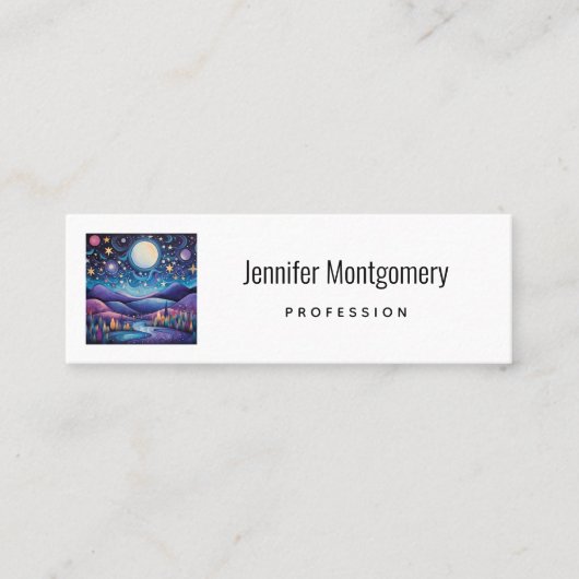 Whimsical nacht grote maan landschap mini visitekaartje (Voorkant)