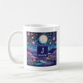 Whimsical nacht grote maan landschap monogram koffiemok (Links)