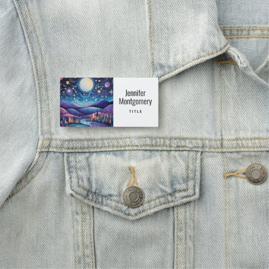 Whimsical nacht grote maan landschap naamplaatje (In situ)