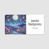 Whimsical nacht grote maan landschap naamplaatje (Voorkant)