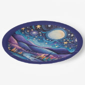 Whimsical nacht grote maan landschap papieren bordje (Gekanteld)