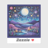 Whimsical nacht grote maan landschap sticker (Vel)