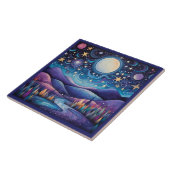 Whimsical nacht grote maan landschap tegeltje (Zijkant)