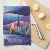 Whimsical nacht grote maan landschap theedoek (Quarter Fold)