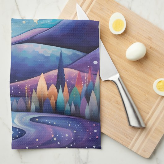 Whimsical nacht grote maan landschap theedoek (Quarter Fold)