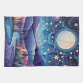 Whimsical nacht grote maan landschap theedoek (Horizontaal)