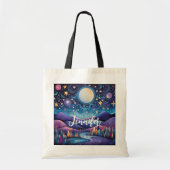 Whimsical nacht grote maan landschap tote bag (Voorkant)