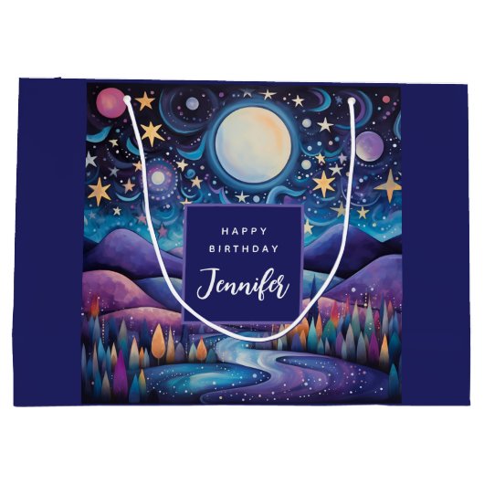 Whimsical Nacht Grote Maan Landschap Verjaardag Groot Cadeauzakje (Achterkant)