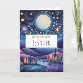 Whimsical Nacht Grote Maan Landschap Verjaardag Kaart (Voorkant)