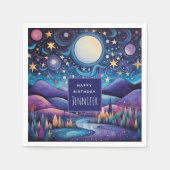Whimsical Nacht Grote Maan Landschap Verjaardag Servet (Voorkant)