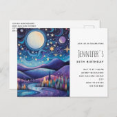 Whimsical Nacht Grote Maan Landschap Verjaardag Uitnodiging Briefkaart (Voorkant / Achterkant)