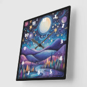 Whimsical nacht grote maan landschap vierkante klok (Hoek)
