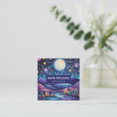 Whimsical nacht grote maan landschap vierkante visitekaartje (Staand voorkant)