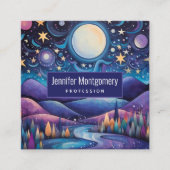 Whimsical nacht grote maan landschap vierkante visitekaartje (Voorkant)