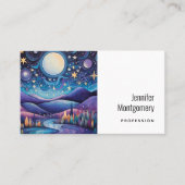 Whimsical nacht grote maan landschap visitekaartje (Voorkant)