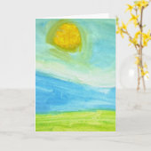 Whimsical Naïeve Kunst Zon Landschap Kaart (Gele Bloem)