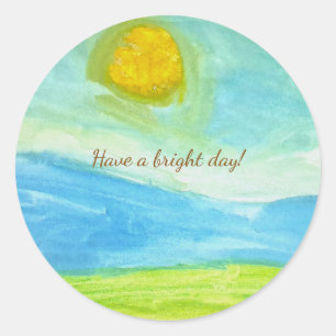 Whimsical Naïeve Kunst Zon Landschap Ronde Sticker