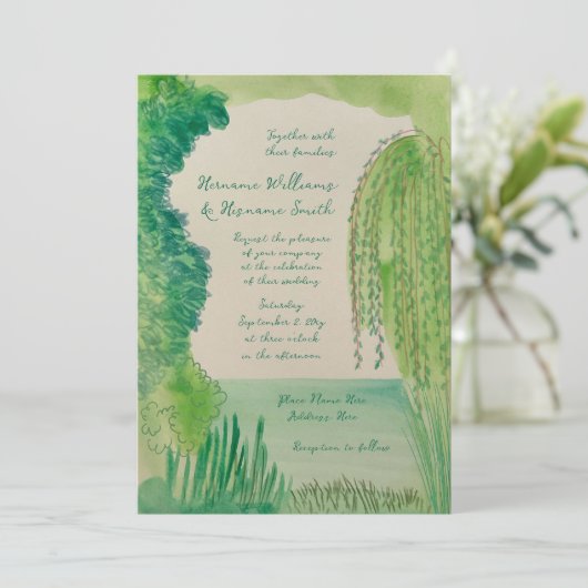 Whimsical Nature Hand Painted QR RSVP Wedding Kaart (Staand voorkant)
