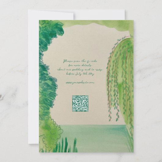 Whimsical Nature Hand Painted QR RSVP Wedding Kaart (Achterkant)