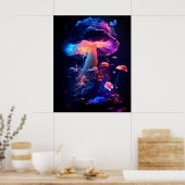 Whimsical Natuur Dance: Mushrooms & Flowers Poster (Keuken)