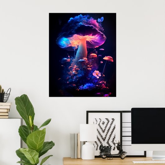 Whimsical Natuur Dance: Mushrooms & Flowers Poster (Thuiskantoor)