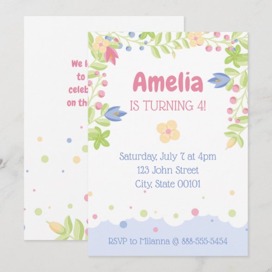 Whimsical Natuur Kids Verjaardagsfeestuitnodiging Kaart (Voorkant / Achterkant)